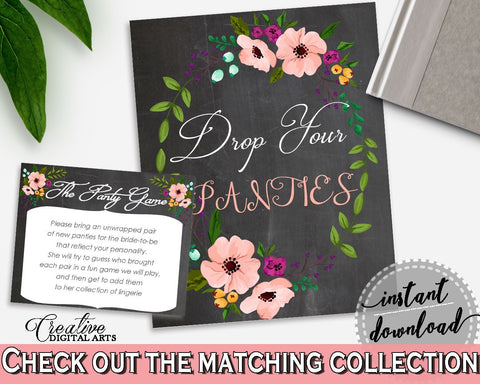 Black And Pink Chalkboard Flowers Bridal Shower Theme: Drop Your Panties - dream catcher, chalk floral bridal, party plan, prints - RBZRX - Digital Product
