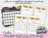Baby Shower BINGO 60 cards game and empty gift BINGO cards with green alligator and pink color theme, instant download - ap001