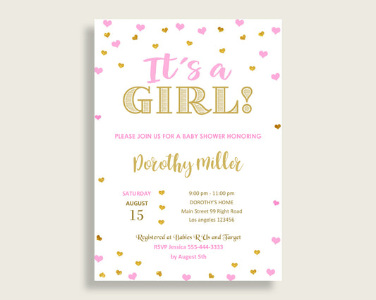 Invitation Baby Shower Invitation Hearts Baby Shower Invitation Baby Shower Hearts Invitation Pink Gold prints shower activity digital bsh01