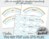 Baby shower printable CUPCAKE TOPPERS and cupcake WRAPPERS with blue and white stripes for boys or girls, instant download - bs002