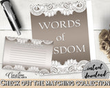 Traditional Lace Bridal Shower Words Of Wisdom For The Bride And Groom in Brown And Silver, words of advice, party ideas, prints - Z2DRE - Digital Product
