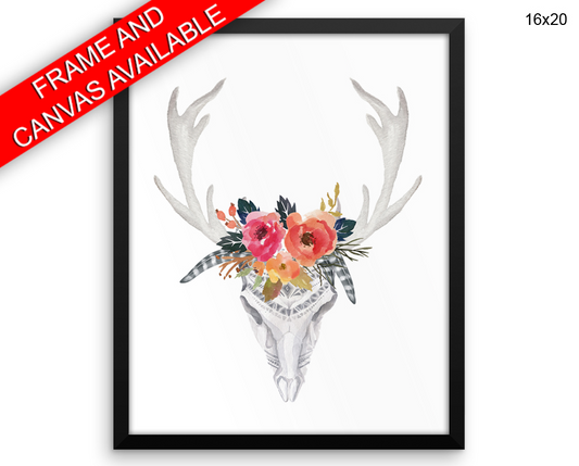 Skull Antlers Print, Beautiful Wall Art with Frame and Canvas options available Animal Decor