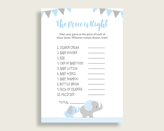 Blue Grey The Price Is Right Game, Elephant Baby Shower Boy Activity, Guess The Price Game Printable, Instant Download, Chevron Theme ebl02