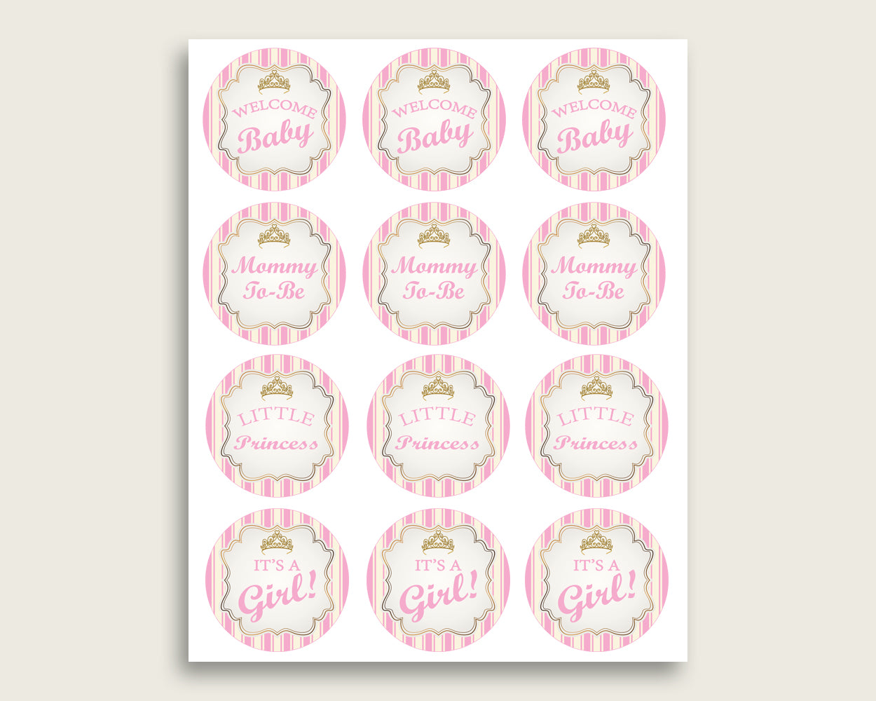 Royal Princess Cupcake Toppers, Pink Gold Cupcake Wrappers, Toppers Wrappers Baby Shower Girl, Instant Download, Glamorous rp002