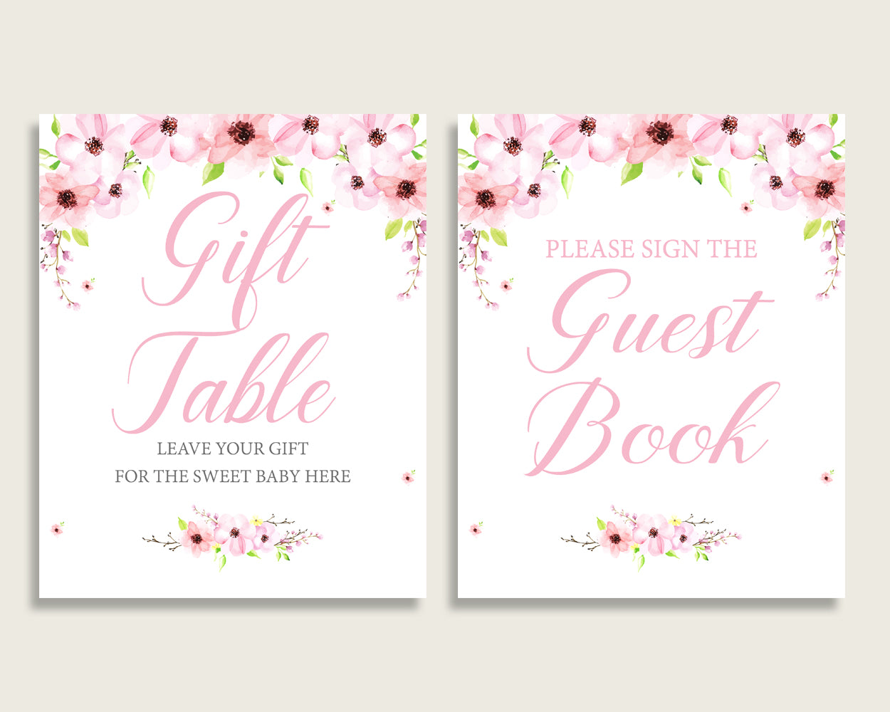 Flower Blush Baby Shower Girl Table Signs Printable, Pink Green Party Table Decor, Favors, Food, Drink, Treat, Guest Book, Instant VH1KL