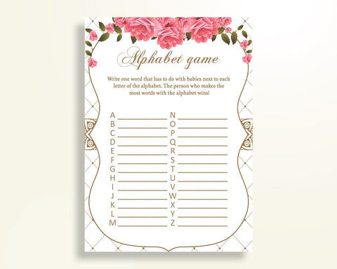 Alphabet Game Baby Shower Abc Game Roses Baby Shower Alphabet Game Baby Shower Roses Abc Game Pink White instant download pdf jpg U3FPX - Digital Product