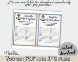 Nautical Anchor Flowers Bridal Shower Finish The Bride's Phrase Game in Navy Blue, finish phrase game, cruising theme, party theme - 87BSZ - Digital Product