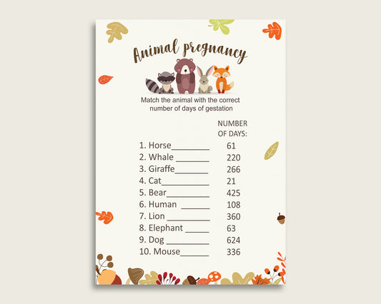 Woodland Animal Pregnancy Gestation Game, Brown Beige Baby Shower Gender Neutral Printable Activities, Instant Download, Popular w0001