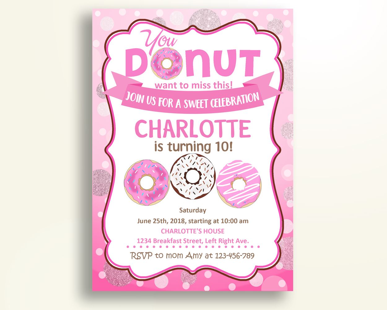 Doughnut Birthday Invitation Doughnut Birthday Party Invitation Doughnut Birthday Party Doughnut Invitation Girl donut invitation WOSED - Digital Product