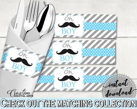Napkin Rings, Baby Shower Napkin Rings, Mustache Baby Shower Napkin Rings, Baby Shower Mustache Napkin Rings Blue Gray party ideas 9P2QW - Digital Product