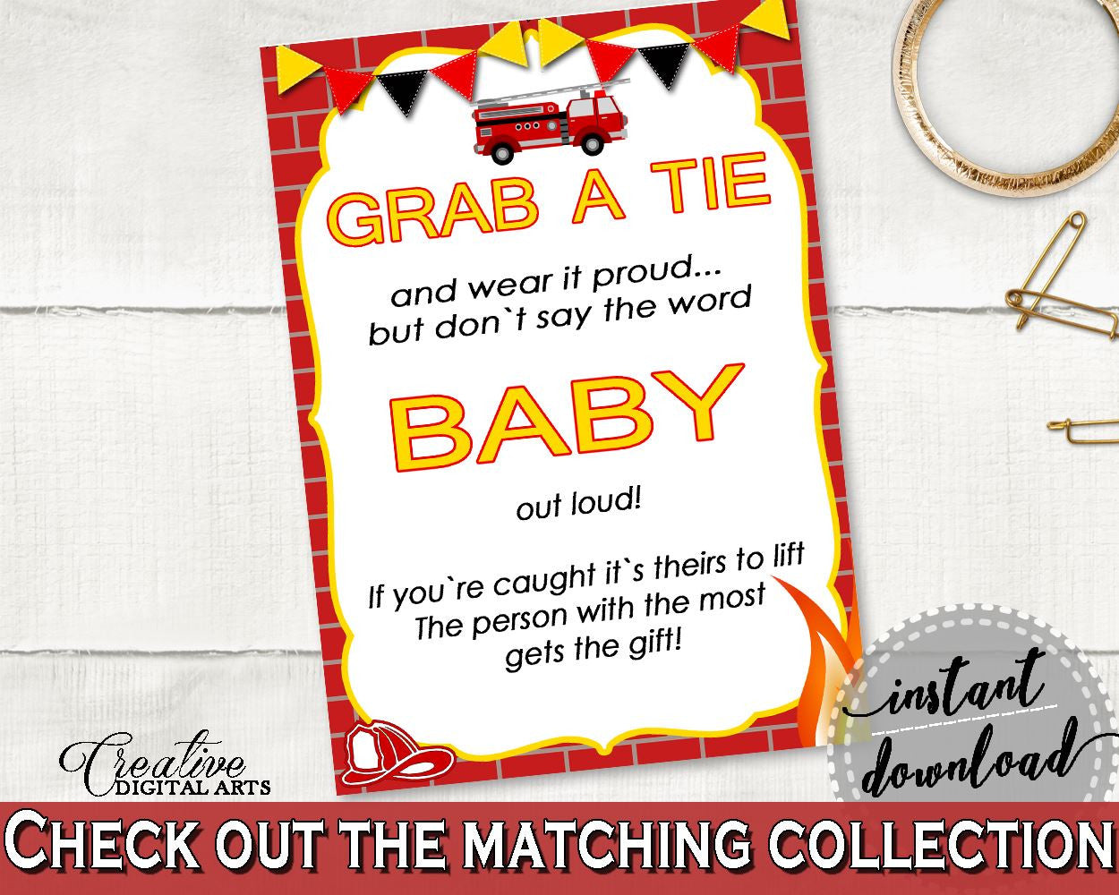 Grab A Tie Baby Shower Grab A Tie Fireman Baby Shower Grab A Tie Red Yellow Baby Shower Fireman Grab A Tie - LUWX6 - Digital Product