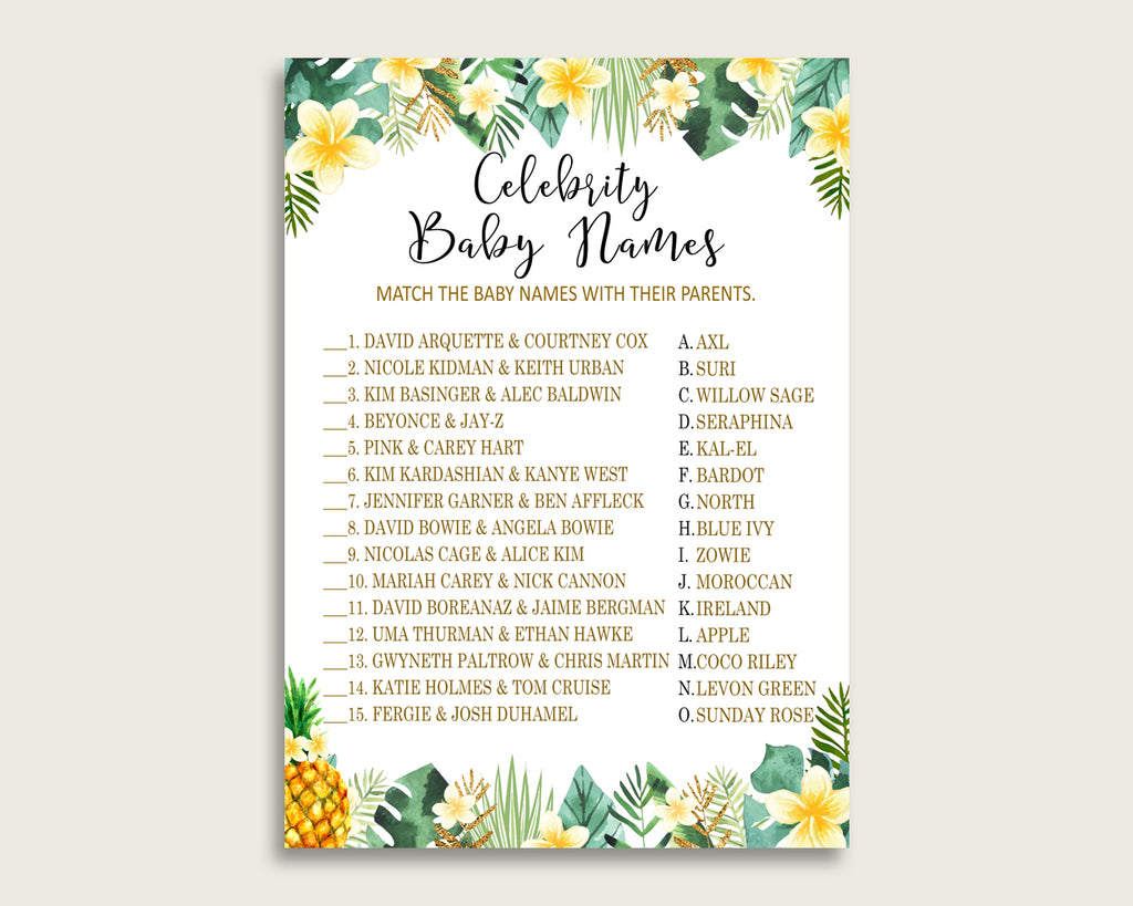 Green Yellow Celebrity Baby Names, Tropical Baby Shower Gender Neutral Name Game Printable, Celebrity Match Game, Famous Babies Game 4N0VK