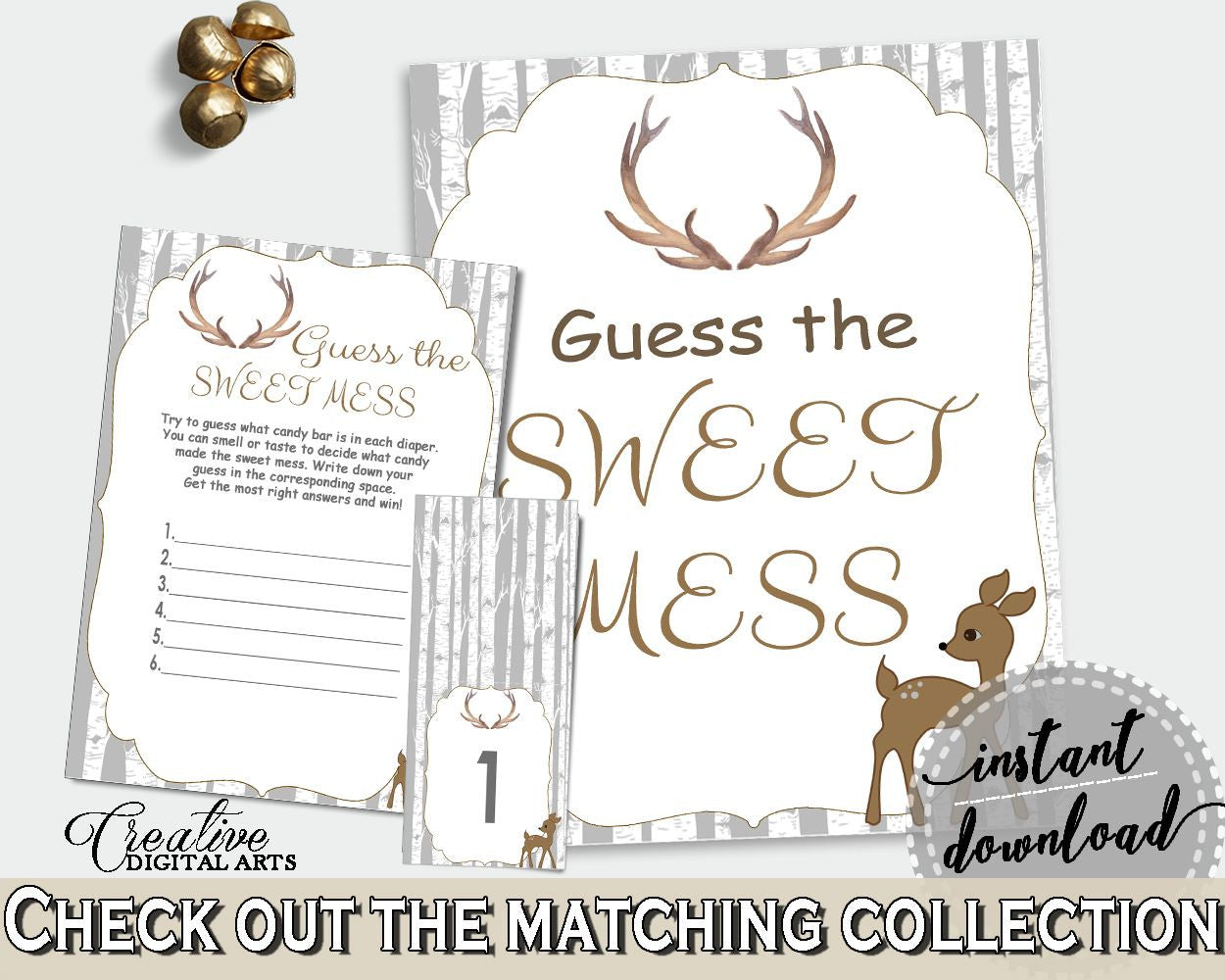 Sweet Mess Baby Shower Sweet Mess Deer Baby Shower Sweet Mess Baby Shower Deer Sweet Mess Gray Brown printables - Z20R3 - Digital Product