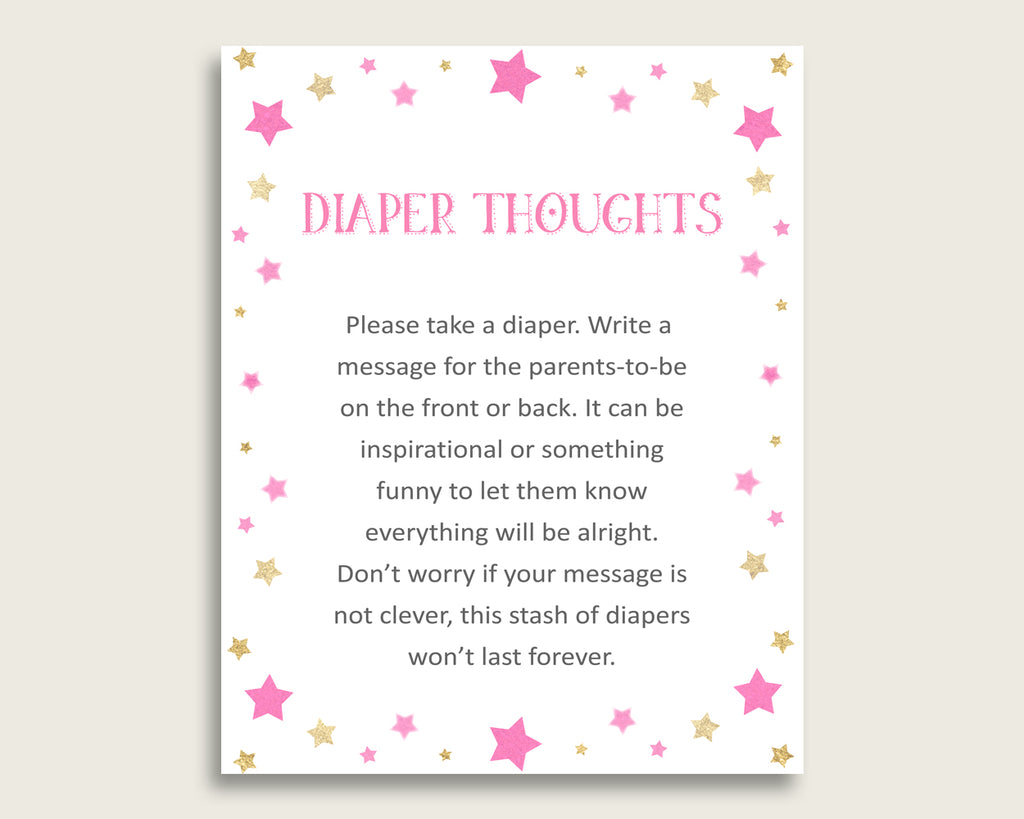 Twinkle Star Baby Shower Diaper Thoughts Printable, Girl Pink Gold Late Night Diaper Sign, Words For Wee Hours, Write On Diaper bsg01
