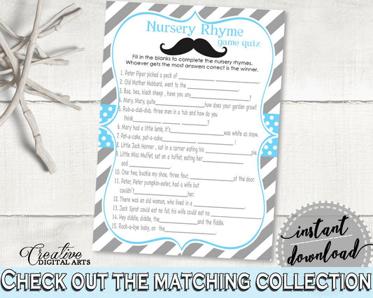 Nursery Rhyme Quiz, Baby Shower Nursery Rhyme Quiz, Mustache Baby Shower Nursery Rhyme Quiz, Baby Shower Mustache Nursery Rhyme Quiz 9P2QW - Digital Product