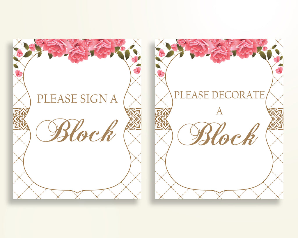 Sign A Block Baby Shower Decorate A Block Roses Baby Shower Sign A Block Baby Shower Roses Decorate A Block Pink White party decor U3FPX