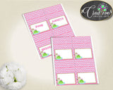 Green And Pink Baby Shower Frogger Editable Name Signs Editable Drink Tents FOOD TENTS, Party Décor, Digital Download - bsf01 - Digital Product