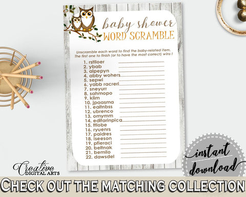 Word Scramble Baby Shower Word Scramble Owl Baby Shower Word Scramble Baby Shower Owl Word Scramble Gray Brown party planning - 9PUAC - Digital Product