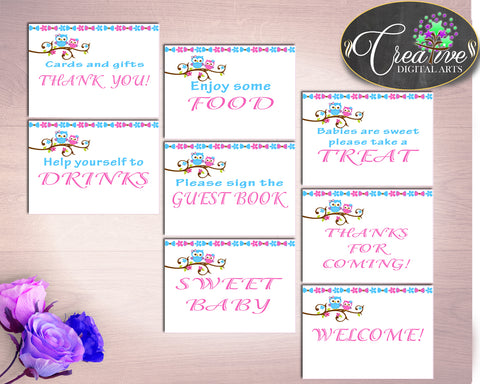 Table Signs Baby Shower Table Signs Owl Baby Shower Table Signs Baby Shower Owl Table Signs Pink Blue prints instant download owt01