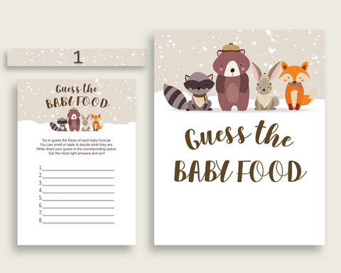 Beige Brown Winter Woodland Guess The Baby Food Game Printable, Gender Neutral Baby Shower Food Guessing Game Activity, Instant RM4SN