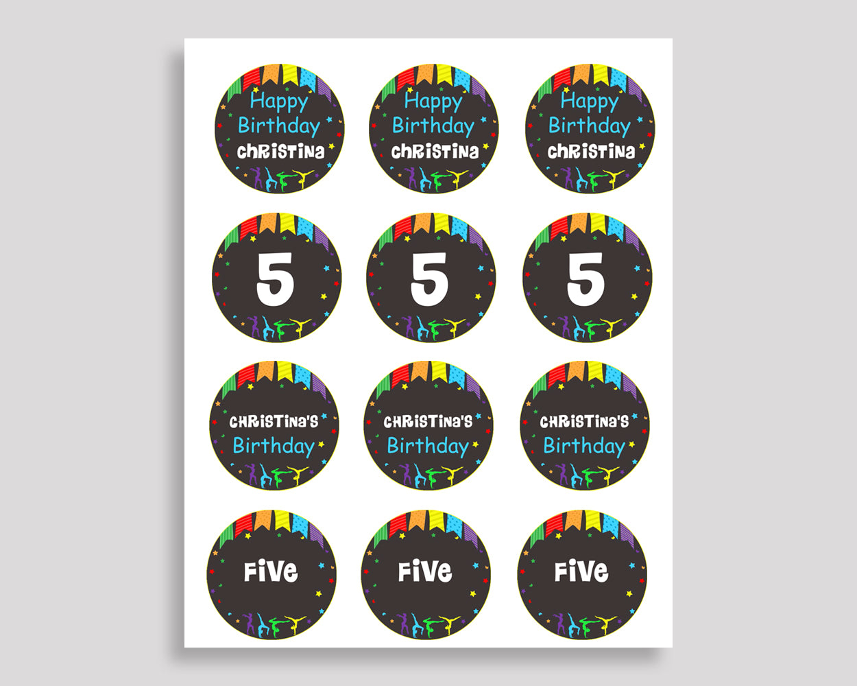 Printable Gymnastics Cupcake Wrapper Gymnastics Birthday Toppers Rainbow Black Birthday Pics Girl QKROL