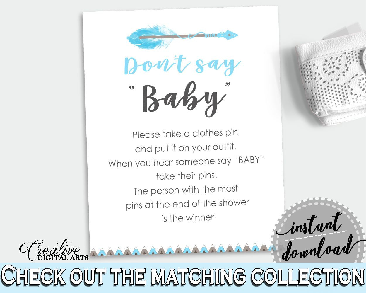 Dont Say Baby Baby Shower Dont Say Baby Aztec Baby Shower Dont Say Baby Blue White Baby Shower Aztec Dont Say Baby - QAQ18 - Digital Product