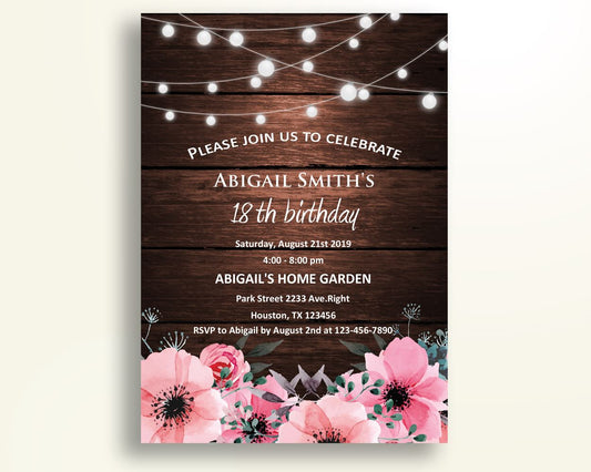 Rustic Birthday Invitation Rustic Birthday Party Invitation Rustic Birthday Party Rustic Invitation Girl bulb lights invite H2ZIM - Digital Product