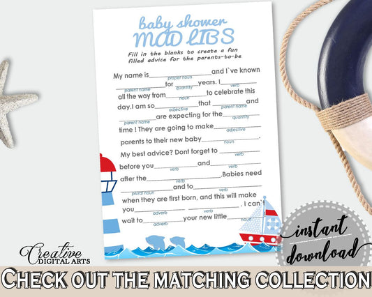 Mad Libs Baby Shower Mad Libs Nautical Baby Shower Mad Libs Baby Shower Nautical Mad Libs Blue Red party supplies - DHTQT - Digital Product