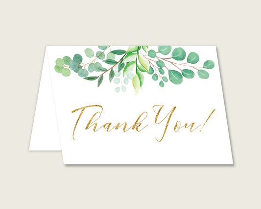 Green Gold Thank You Cards Printable, Greenery Baby Shower Thank You Notes, Gender Neutral Shower Thank You Folded, Instant Download, Y8X33