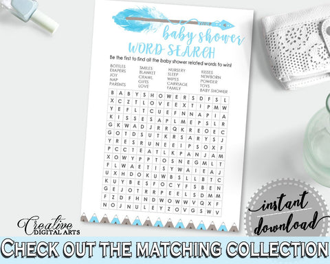 Word Search Baby Shower Word Search Aztec Baby Shower Word Search Blue White Baby Shower Aztec Word Search - QAQ18 - Digital Product
