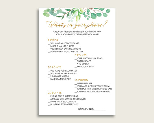 Green Gold What's In Your Phone Game, Greenery Baby Shower Gender Neutral, What's In Your Cell Phone Printable, Instant Download, Y8X33