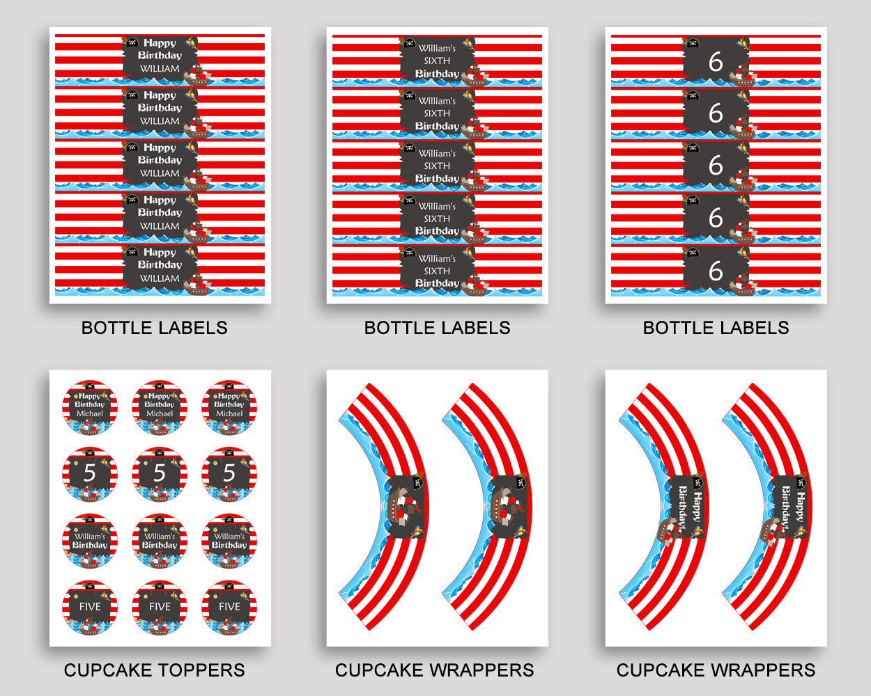 Birthday Pirate Party Decor Pirate Editable Package Red Black Birthday Decoration Pirate Birthday Kit Boy INGIO