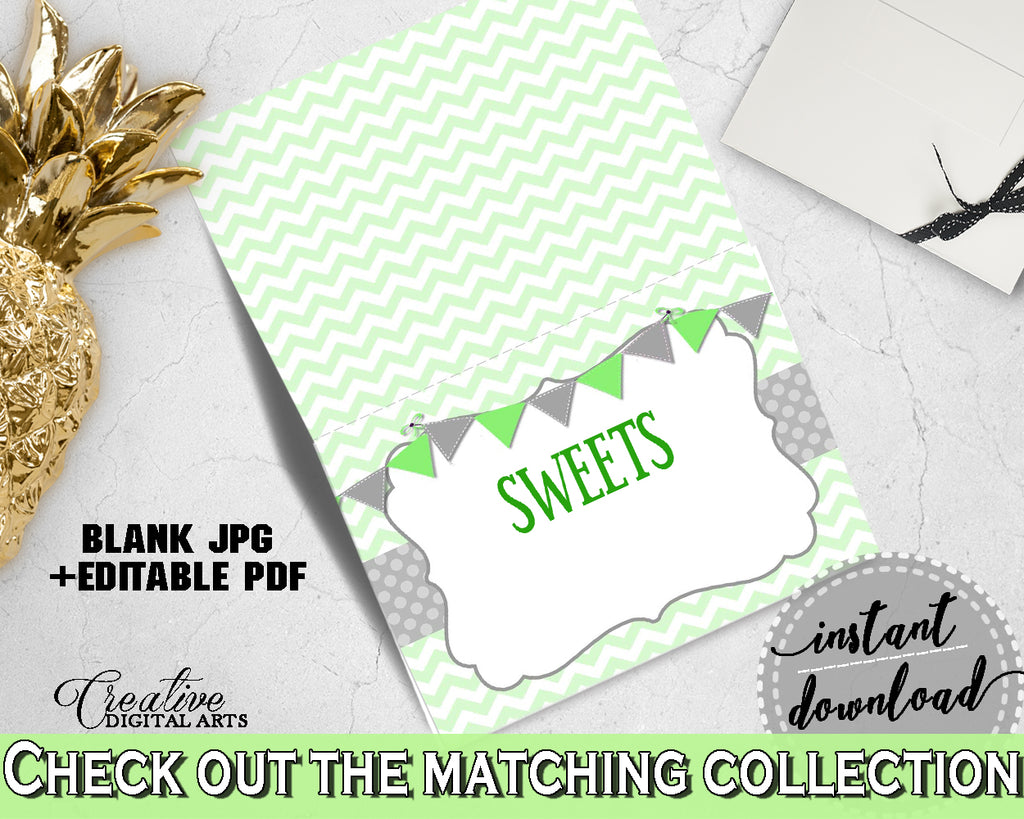 Baby shower Place CARDS or FOOD TENTS editable printable with chevron green theme baby girl or boy, digital files, instant download - cgr01