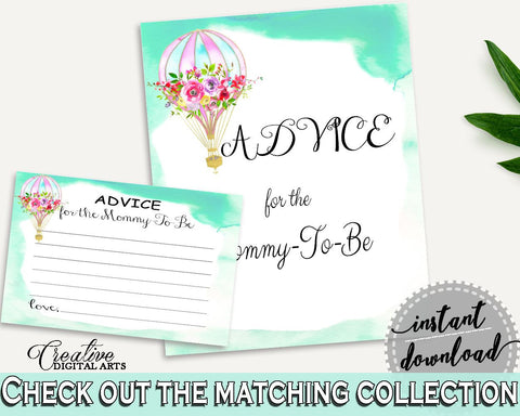 Advice Cards Baby Shower Advice Cards Hot Air Balloon Baby Shower Advice Cards Baby Shower Hot Air Balloon Advice Cards Green Pink CSXIS - Digital Product