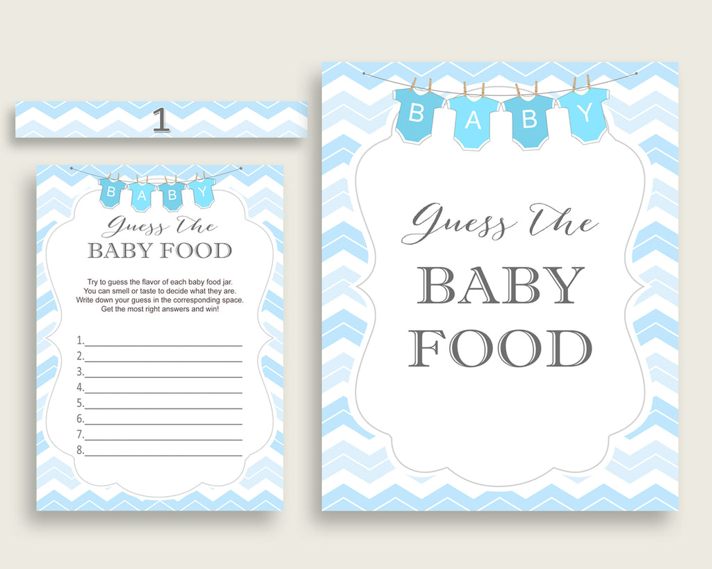 Blue White Chevron Guess The Baby Food Game Printable, Boy Baby Shower Food Guessing Game Activity, Instant Download, Light Blue cbl01