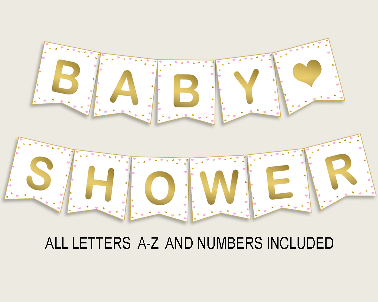 Banner Baby Shower Banner Hearts Baby Shower Banner Baby Shower Hearts Banner Pink Gold party décor party planning party theme bsh01