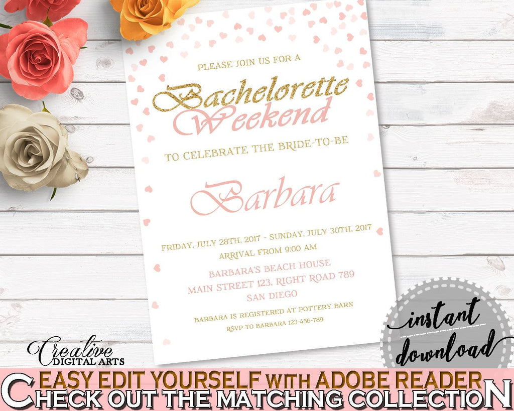 Bachelorette Weekend Invitation Bridal Shower Bachelorette Weekend Invitation Pink And Gold Bridal Shower Bachelorette Weekend XZCNH - Digital Product