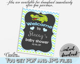 Baby Shower WELCOME sign editable with green alligator and blue color theme printable, digital files, pdf jpg, instant download - ap002