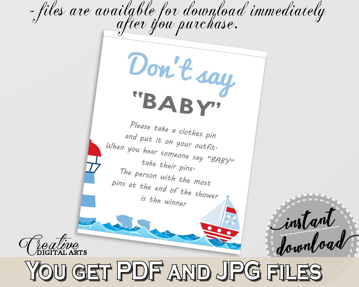 Dont Say Baby Baby Shower Dont Say Baby Nautical Baby Shower Dont Say Baby Baby Shower Nautical Dont Say Baby Blue Red party theme DHTQT - Digital Product