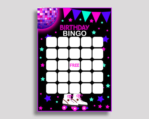 Birthday Game Roller Skates Gift Bingo Roller Skates Birthday Bingo Pink Black Party Activity Girl 8NAK7