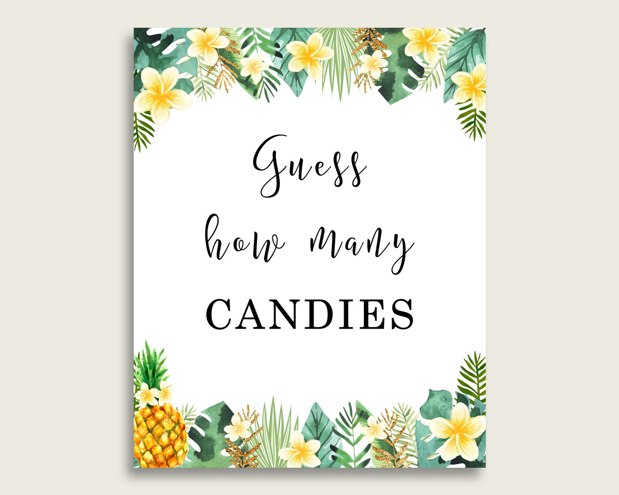 Green Yellow Candy Guessing Game, Tropical Baby Shower Gender Neutral Sign And Cards, Guess How Many Candies, Candy Jar Game, Jelly 4N0VK