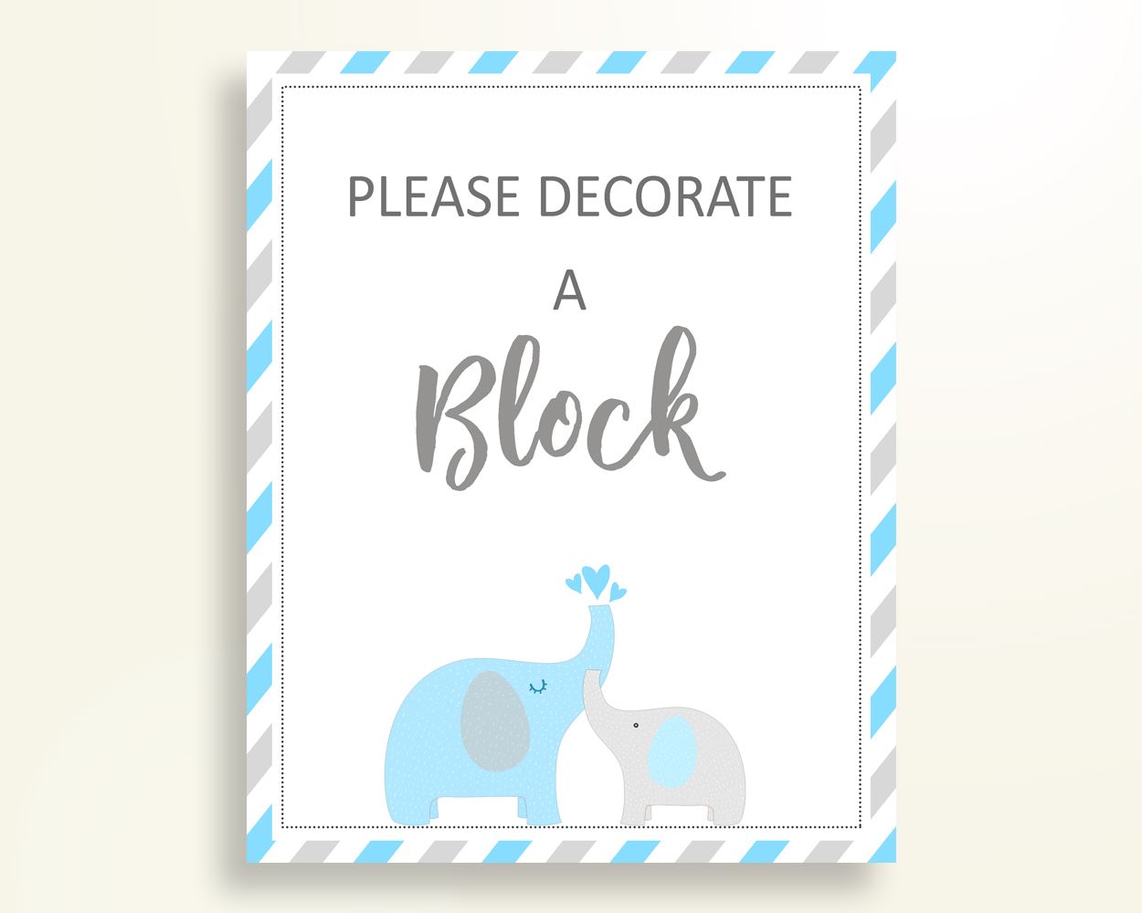Sign A Block Baby Shower Decorate A Block Elephant Baby Shower Sign A Block Blue Gray Baby Shower Elephant Decorate A Block prints C0U64 - Digital Product