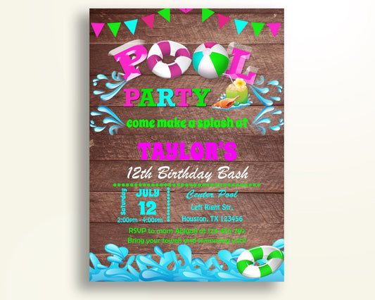 Pool Party Birthday Invite Pool Party Birthday Party Invite Pool Party Birthday Party Pool Party Invite Girl pink girl invitation PLFJB - Digital Product