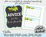 ADVICE FOR THE MOMMY TO BE and ADVICE FOR THE NEW PARENTS baby shower activities with green alligator and blue color theme, instant download - ap002