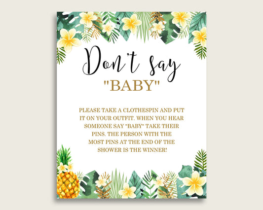 Green Yellow Don't Say Baby Printable Game, Gender Neutral Baby Shower Tropical Game Sign, Instant Download, 8x10, Hawaiian Luau 4N0VK