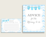Chevron Advice For Mommy To Be Cards & Sign, Printable Baby Shower Blue White Advice For New Parents, Instant Download, Light Blue cbl01