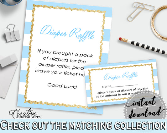 Baby shower DIAPER RAFFLE printable insert card with blue and white stripes theme, digital Jpg Pdf, instant download - bs002