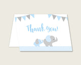Blue Grey Thank You Cards Printable, Elephant Baby Shower Thank You Notes, Boy Shower Thank You Folded, Instant Download, Most Popular ebl02
