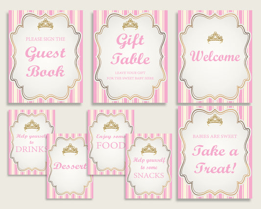 Royal Princess Baby Shower Girl Table Signs Printable, Pink Gold Party Table Decor, Favors, Food, Drink, Treat, Guest Book, Instant rp002