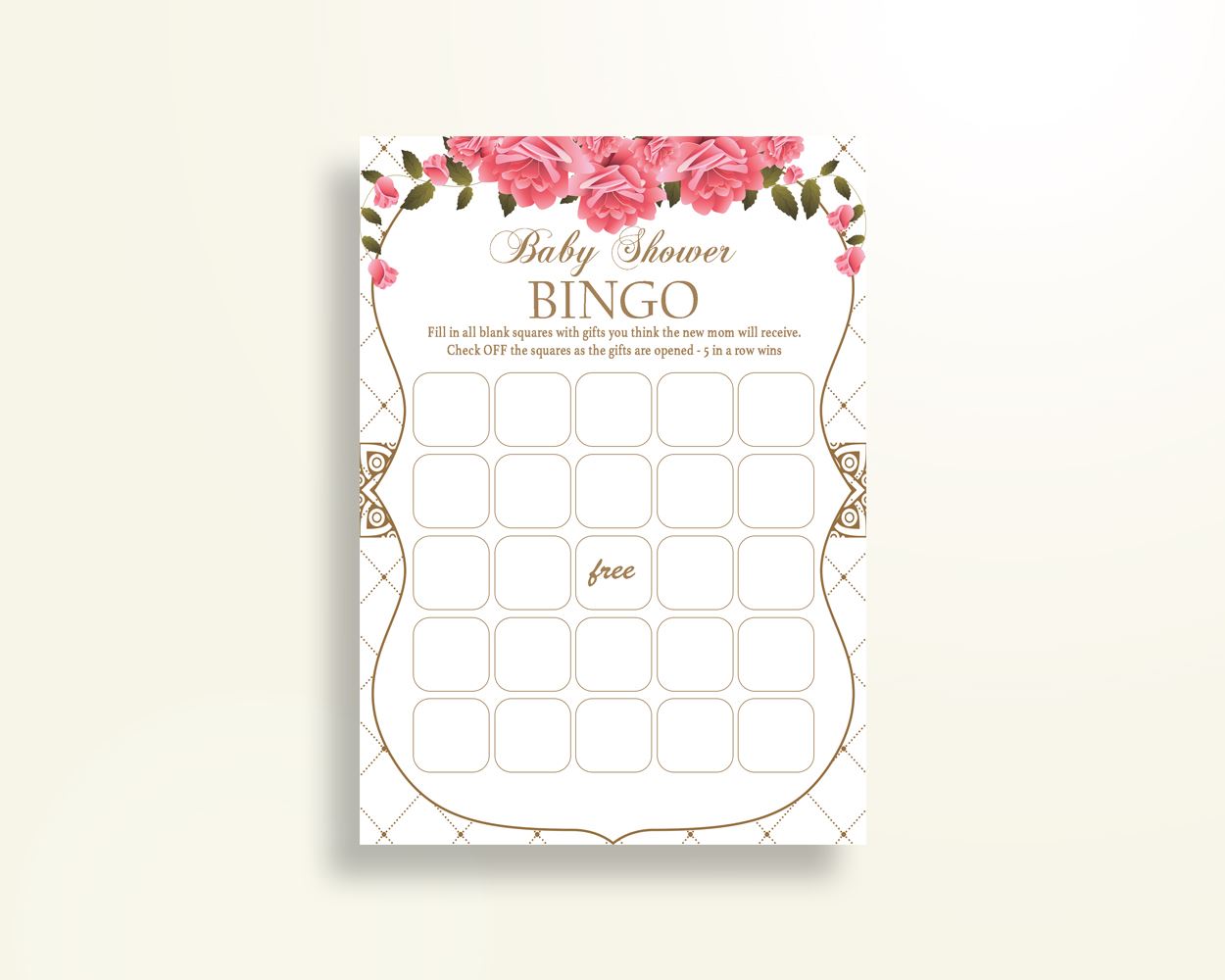 Bingo Baby Shower Bingo Roses Baby Shower Bingo Baby Shower Roses Bingo Pink White party organizing party ideas customizable files U3FPX - Digital Product